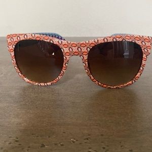 Tory Burch Sunglasses - orange and blue print. Silver emblem on side
